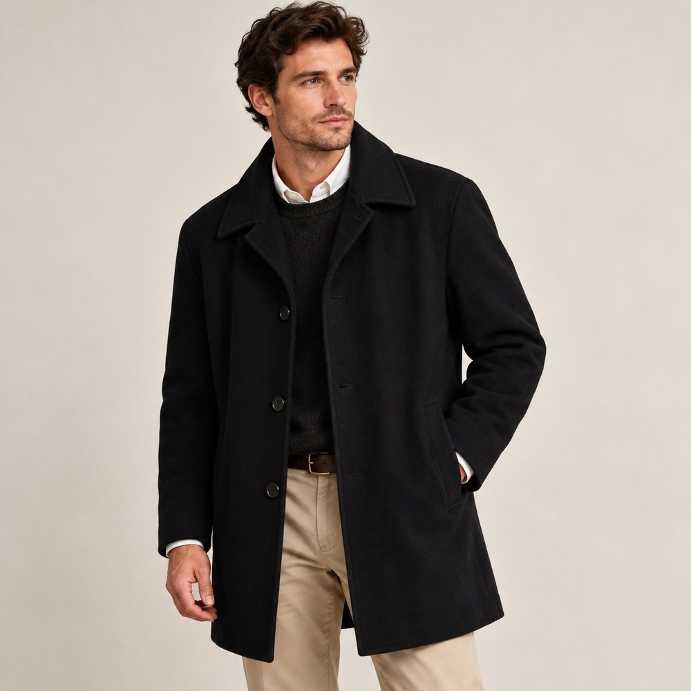 Banana Republic Wool Cashmere Coat Mens L Black Car Coat Long Jacket Minimalist
